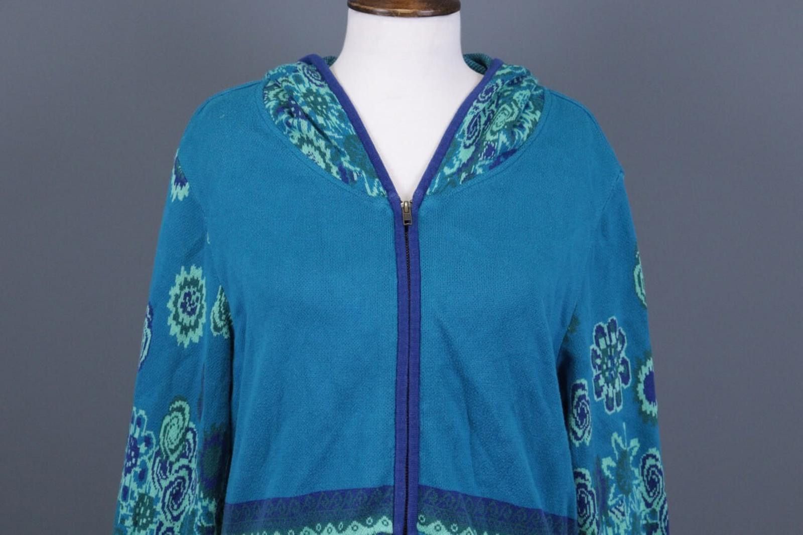 Designer Deerberg Blue Full Zip Floral Lagenlook Coat Jacket Size L Size L / US 10 / IT 46 - 2 Thumbnail