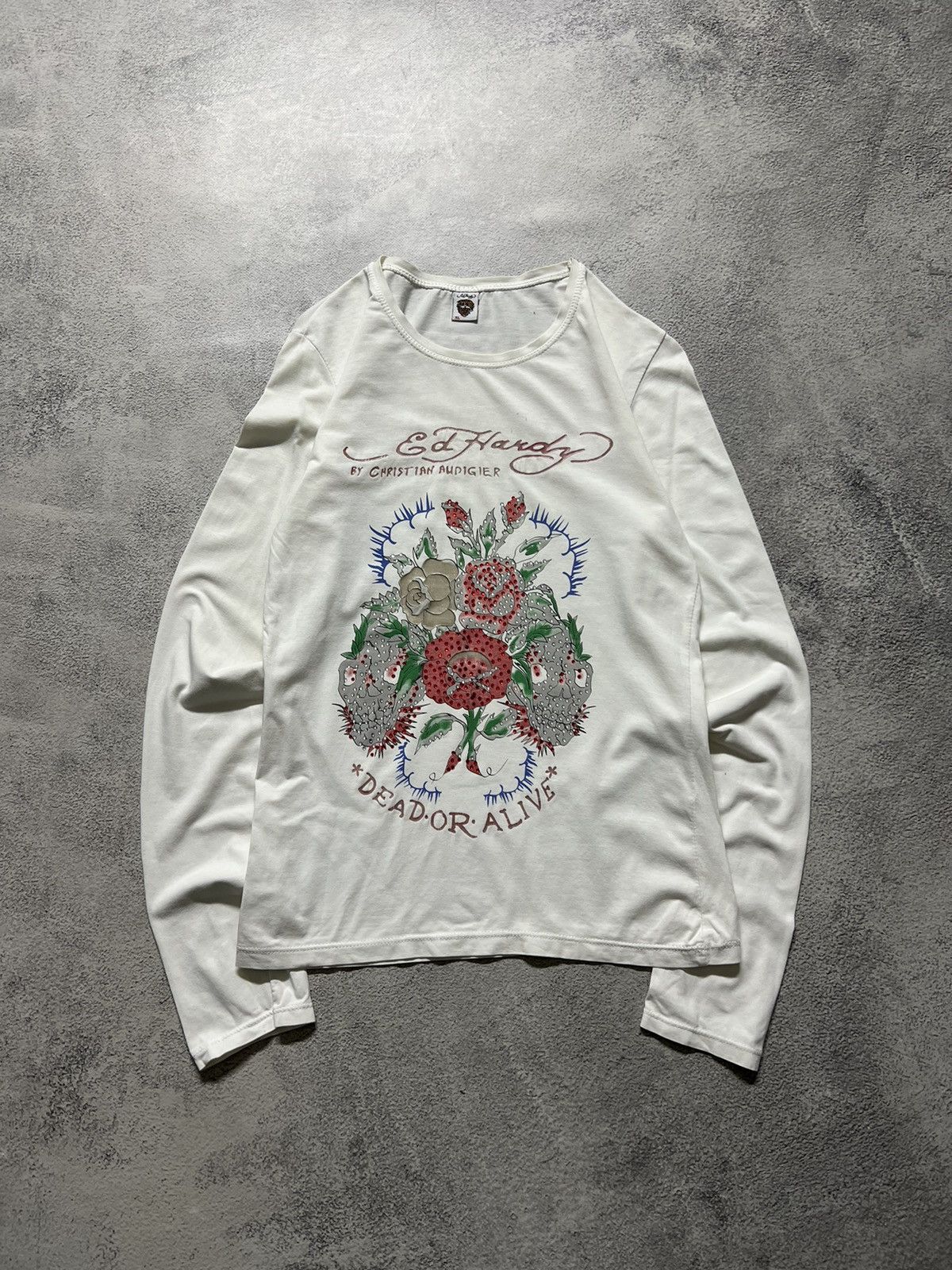 Ed Hardy Vintage Y2k Ed Hardy Dead Or Alive ☠️🌹 Rare Long Sleeve 00’s Size L / US 10 / IT 46 - 2 Thumbnail