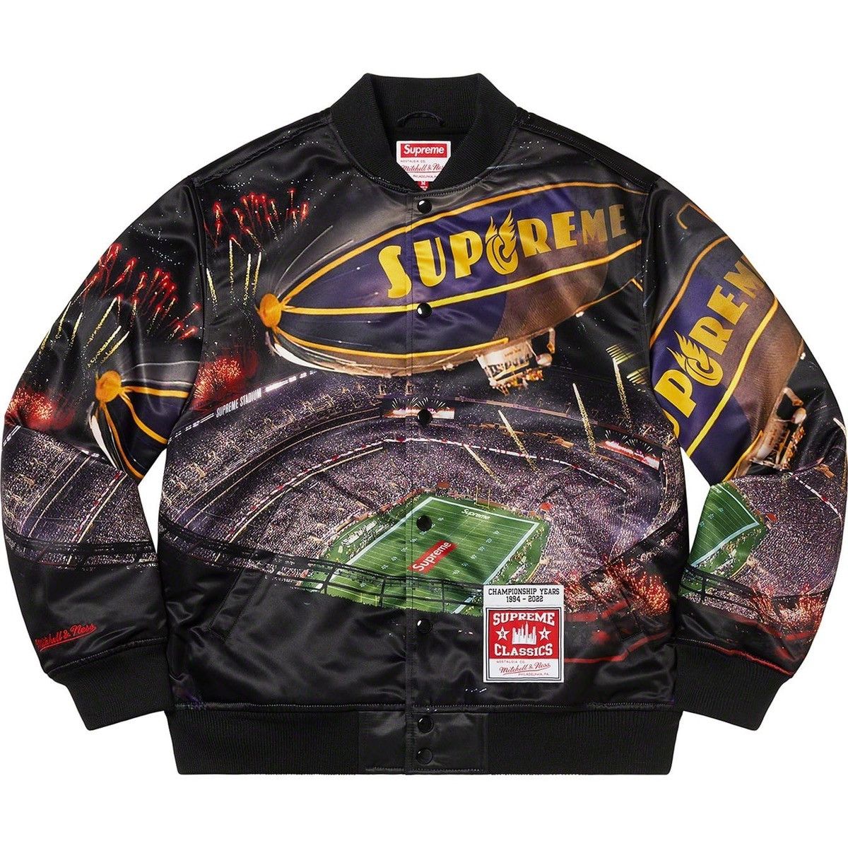 Mitchell & Ness × Supreme Supreme Mitchell & Ness Stadium Satin Varsity Jacket Size US XL / EU 56 / 4 - 1 Thumbnail