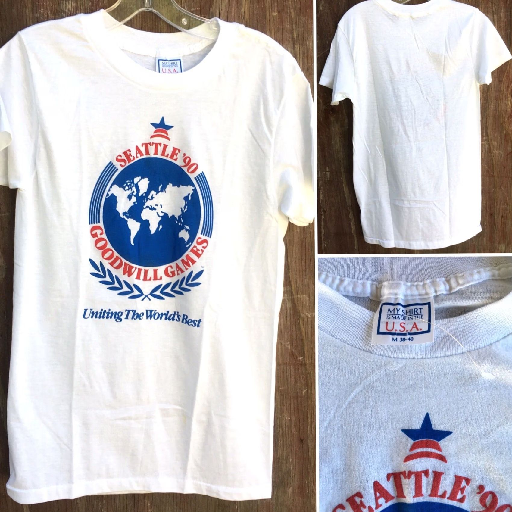 Vintage VINTAGE Seattle 90s Goodwill Games Uniting The World’s Best T-Shirt M 38-40 White Mens Short Sleeve Graphic Tee Size US M / EU 48-50 / 2 - 5 Thumbnail