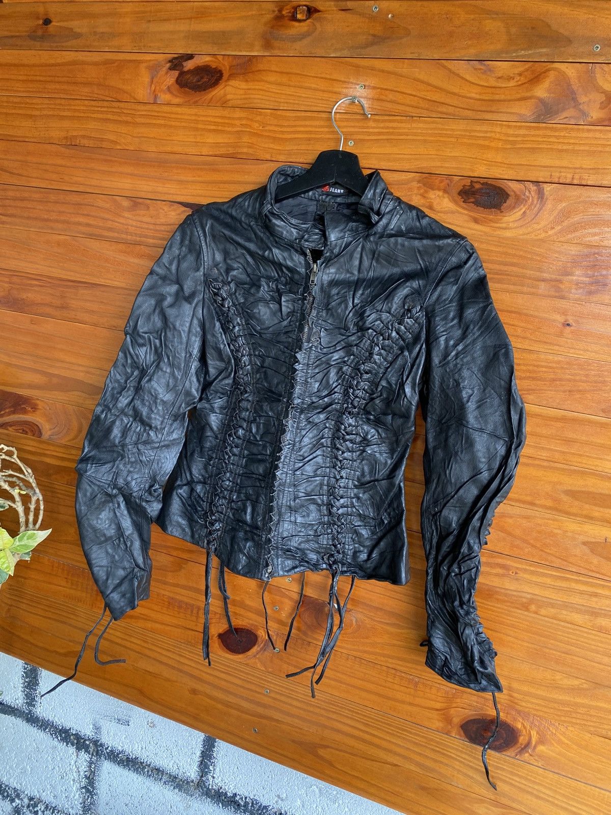 Genuine Leather Tilt Jeans Black Leather Lace-Up Corset Jacket Gothic Style Size S / US 4 / IT 40 - 4 Thumbnail