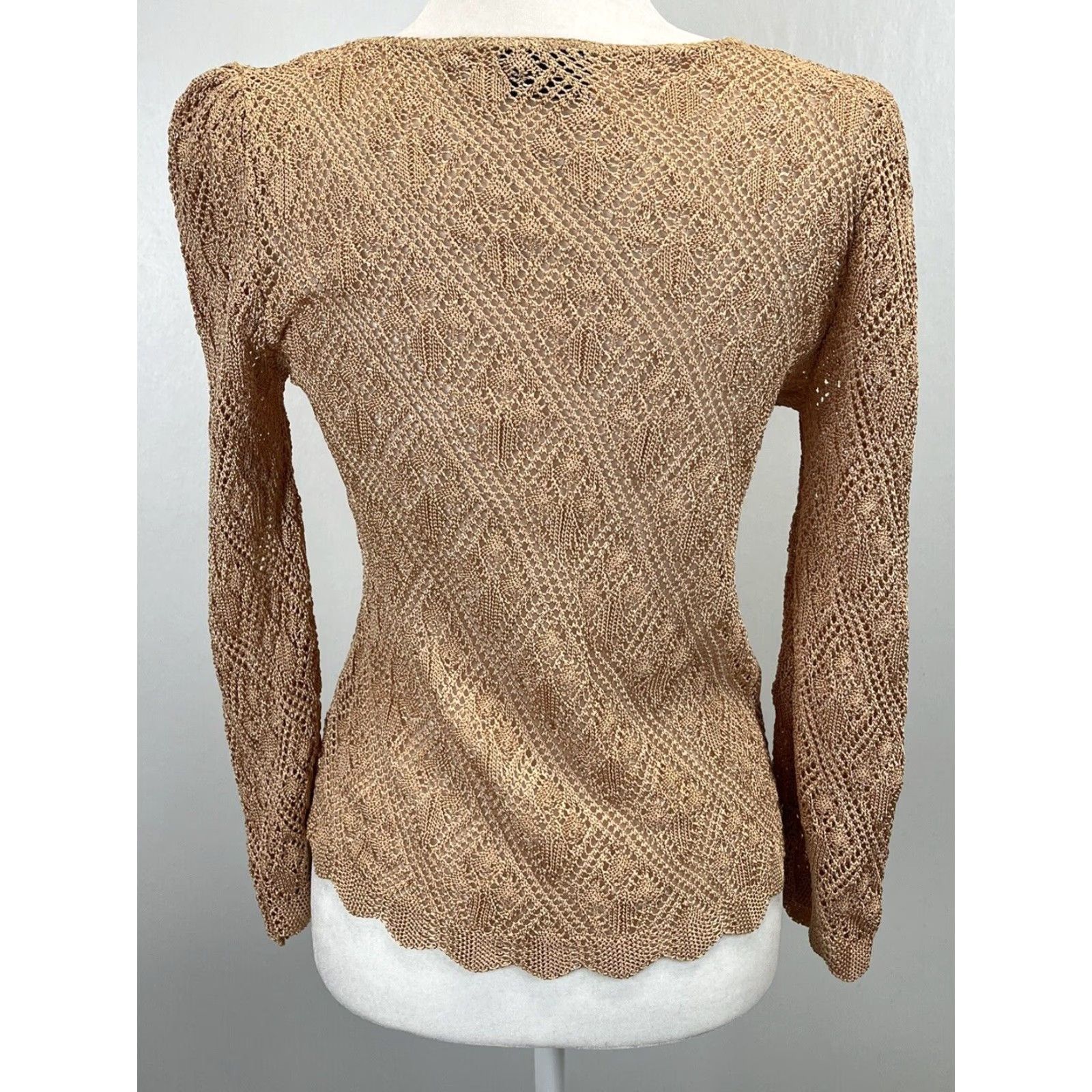 Vintage VINTAGE Prophecy Rose Gold Crochet Look Pullover Sweater Women's Small Made in USA Size S / US 4 / IT 40 - 3 Thumbnail