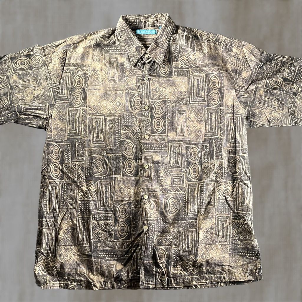 Tori Richard Tori Richard Shirt Mens Large Brown Hawaiian Aloha Geometric Lawn Hawaii USA Size US L / EU 52-54 / 3 - 1 Thumbnail