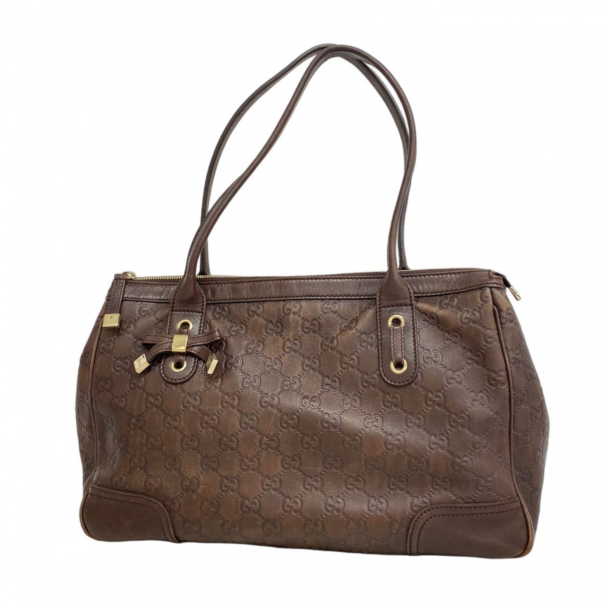 Gucci Tote Bag Guccissima 177052 Leather Dark Brown Champagne Ladies, Women's