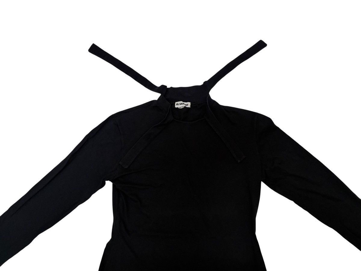 Jil Sander JIL SANDER BLACK TIE NECK LS MINIMALIST NOIR BLACK TOP 🇮🇹 Size M / US 6-8 / IT 42-44 - 4 Thumbnail