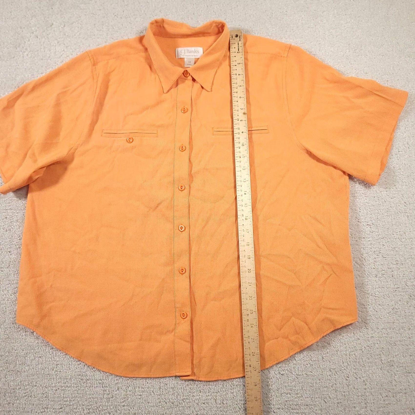 Vintage C.J. Banks Shirt Womens 1X Orange Short Sleeve Button Front Rayon Blend Pockets Size XL / US 12-14 / IT 48-50 - 6 Thumbnail