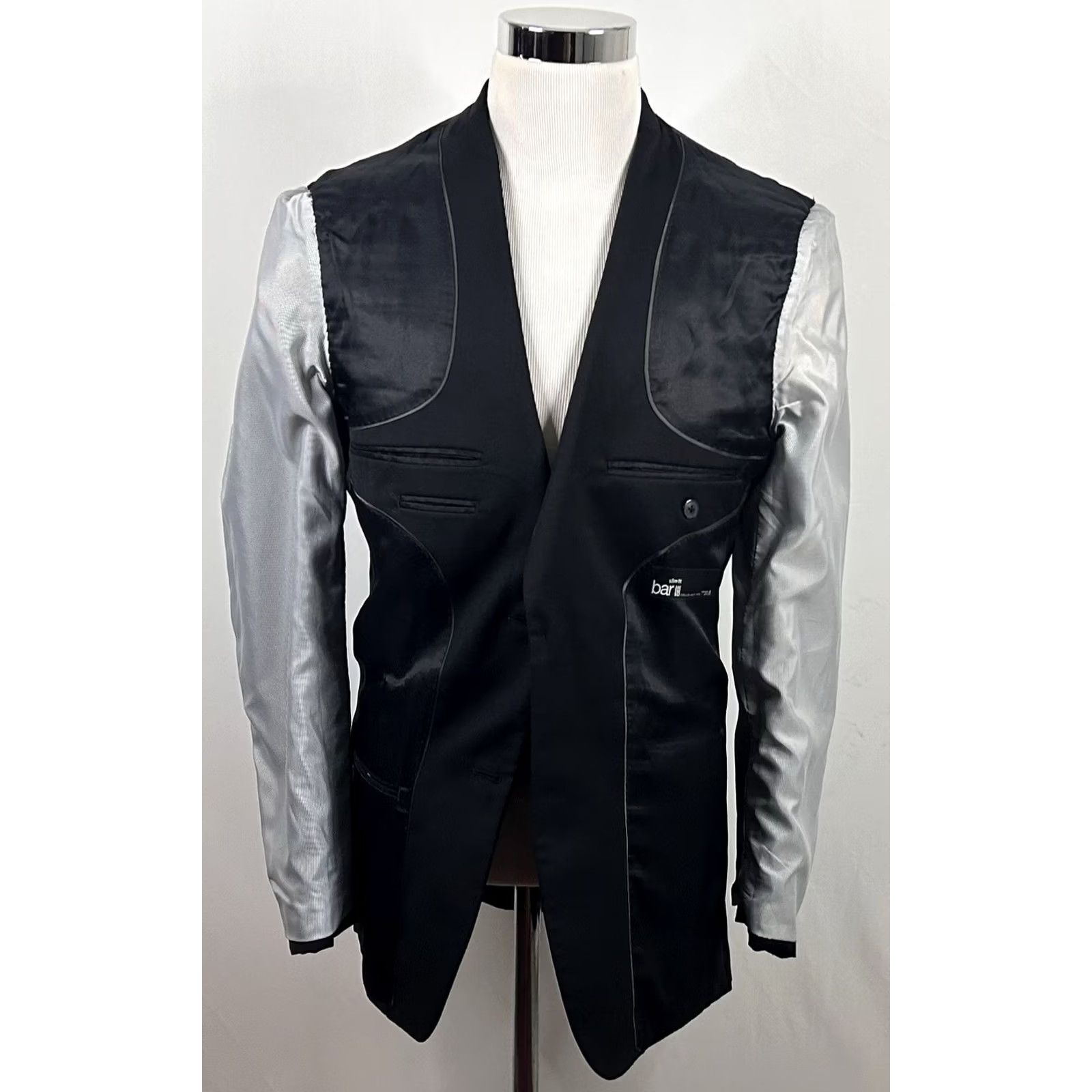 Bar III Bar III Suit Black 38L 34x32 Two Button Flat Front 100% Wool Lined Double Vented Mens Size 34R - 6 Thumbnail