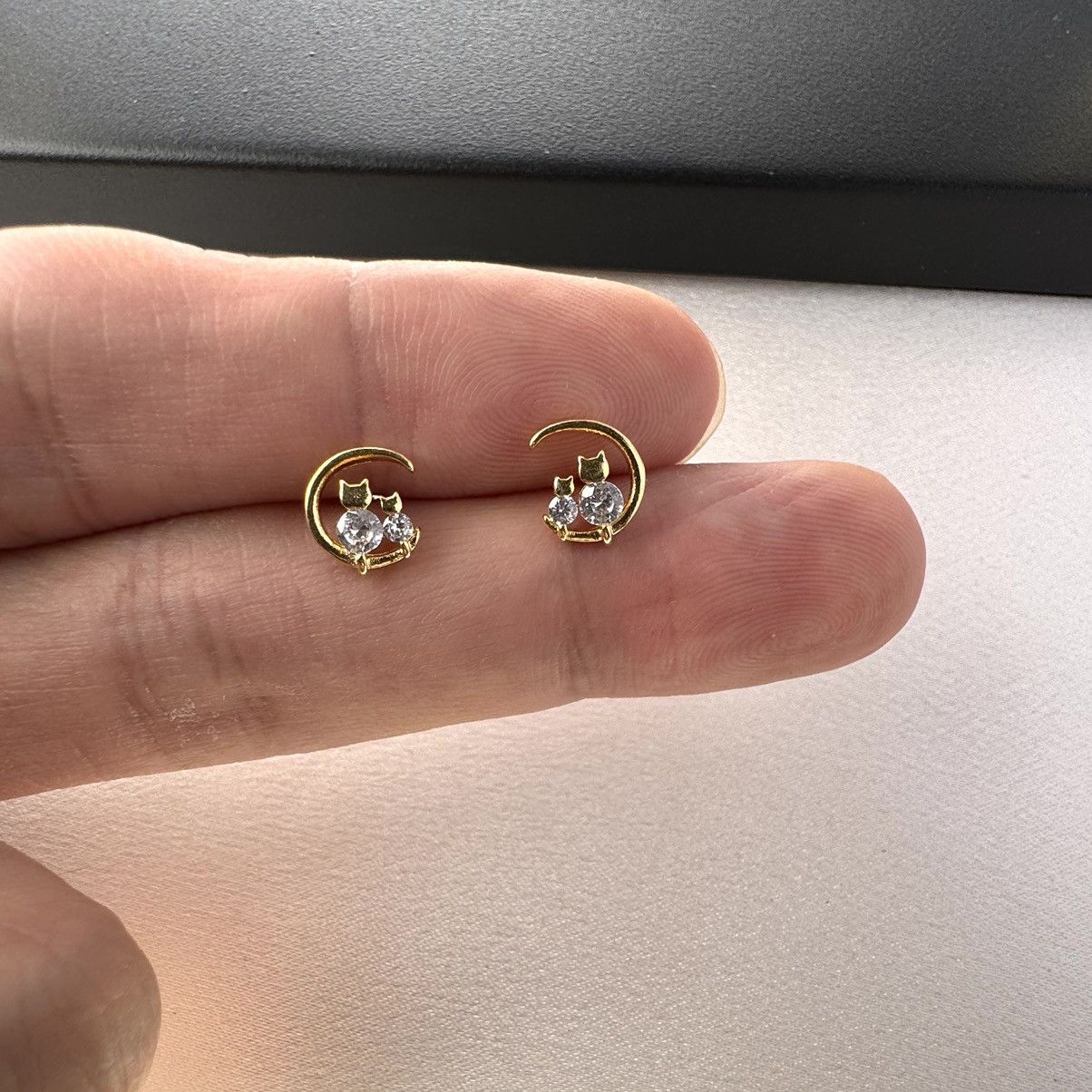Designer Small CZ Moon Cat Stud Earrings for Women Size ONE SIZE - 5 Thumbnail