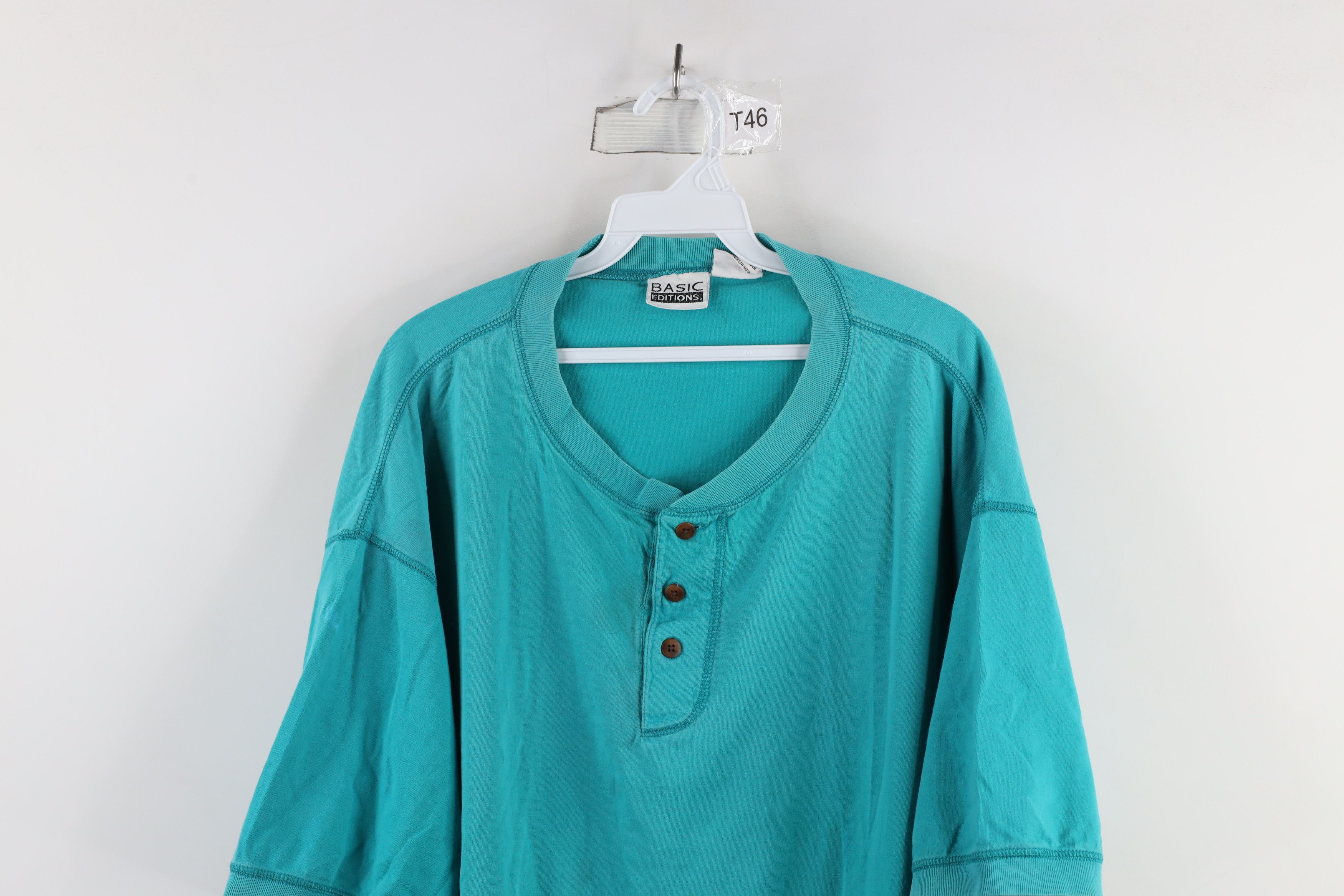 Vintage Vintage 90s Streetwear Short Sleeve Henley T-Shirt Teal Size US XXL / EU 58 / 5 - 2 Thumbnail