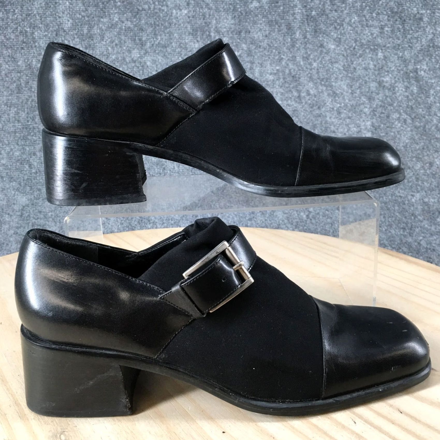 Nine West Nine West Shoes Womens 9 Slip On Cap Toe Buckle Loafer Black Faux Leather Heels - Casual Flats Fits M Toe Cap Buckle Slip On Size ONE SIZE - 2 Thumbnail