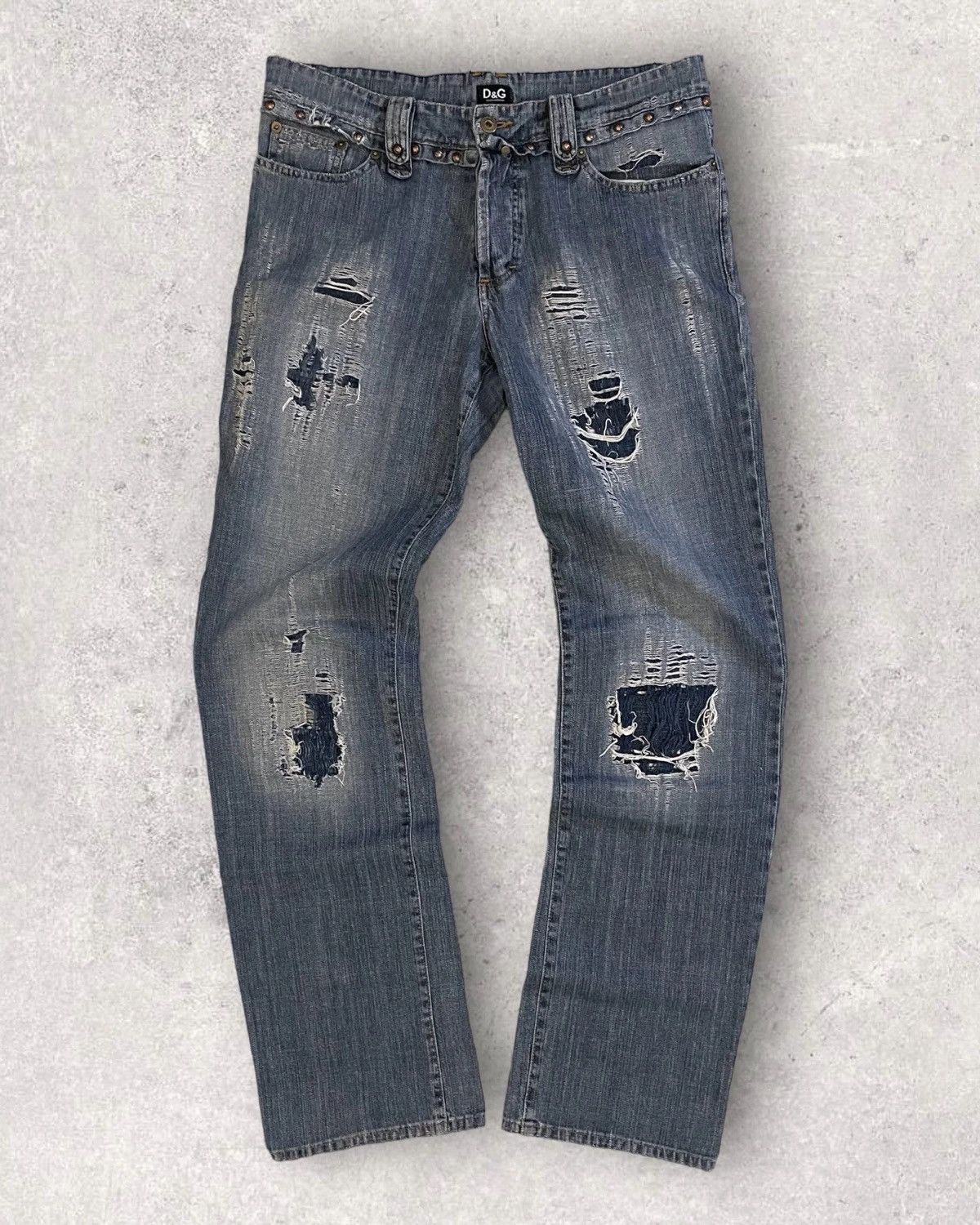 image of Dolce Gabbana Ss2006 Dolce & Gabbana Distressed Studded Denim (M) in Blue, Men's (Size 31)