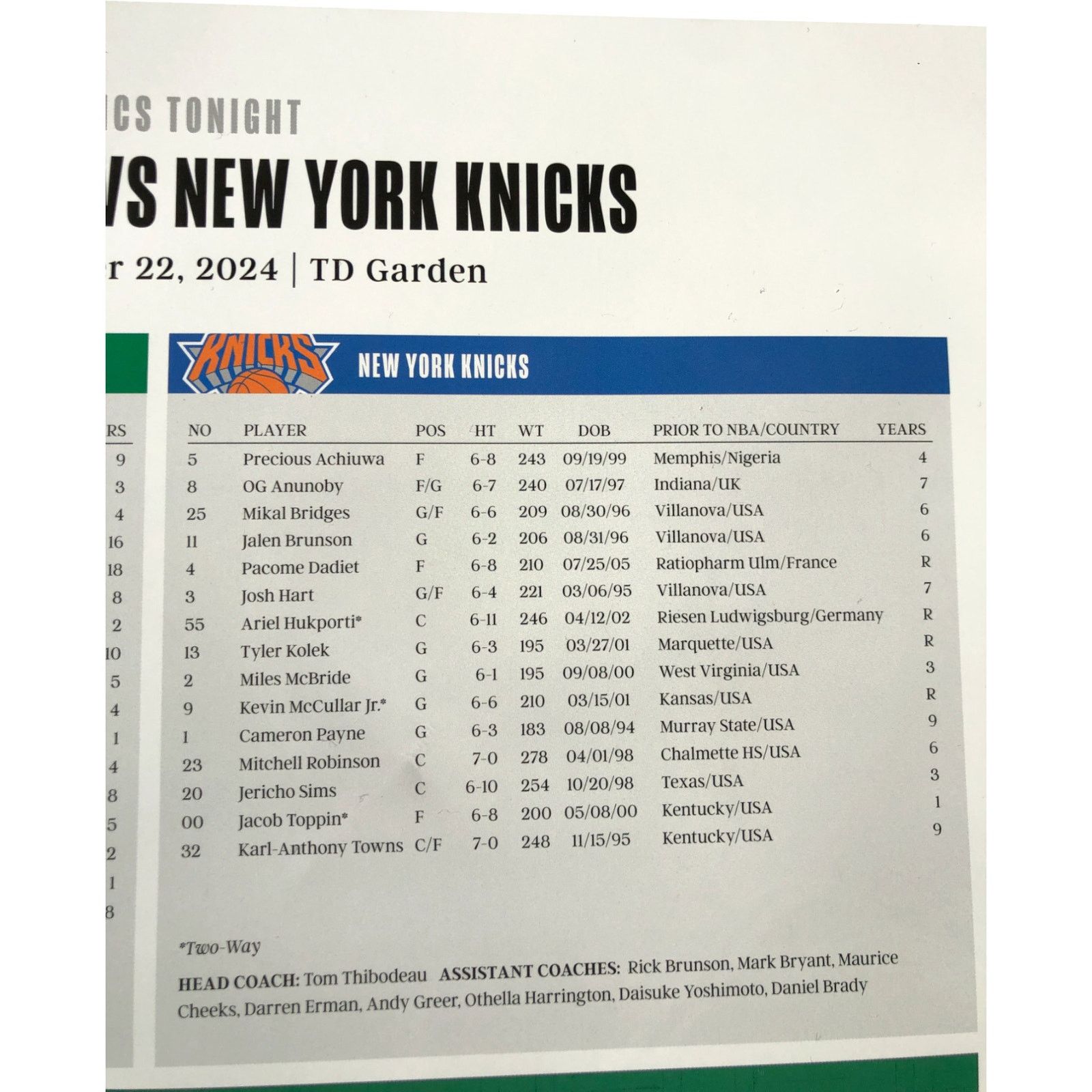 NBA Boston Celtics v New York Knicks 10/22/24 BannerNight Poster Size ONE SIZE - 14 Thumbnail