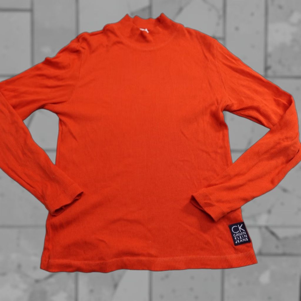 Vintage VINTAGE Calvin Klein Shirt L Orange Mock Neck Blouse Women Long Sleeve Pullover Cotton Made in USA Size L / US 10 / IT 46 - 1 Thumbnail