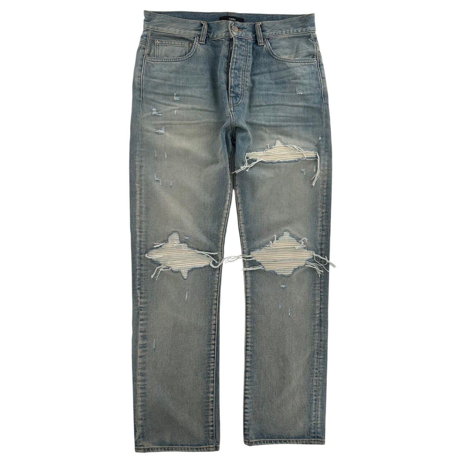 Amiri Amiri mx1 black denim jeans with blue suede size 32 | Grailed