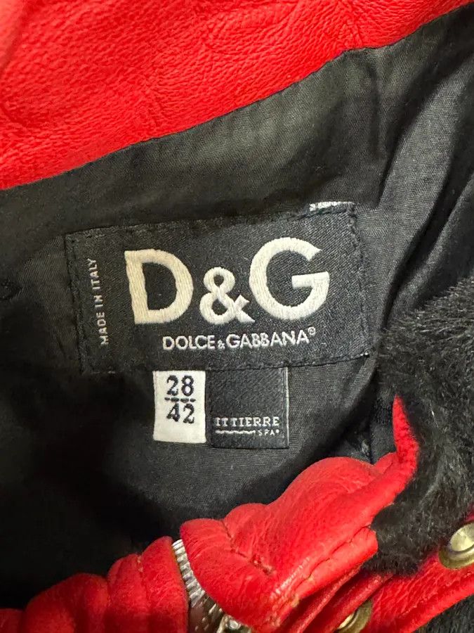 Dolce & Gabbana 2000s Dolce & Gabbana Biker Leather Red & Black Fur Moto Leather Jacket Size S / US 4 / IT 40 - 9 Thumbnail