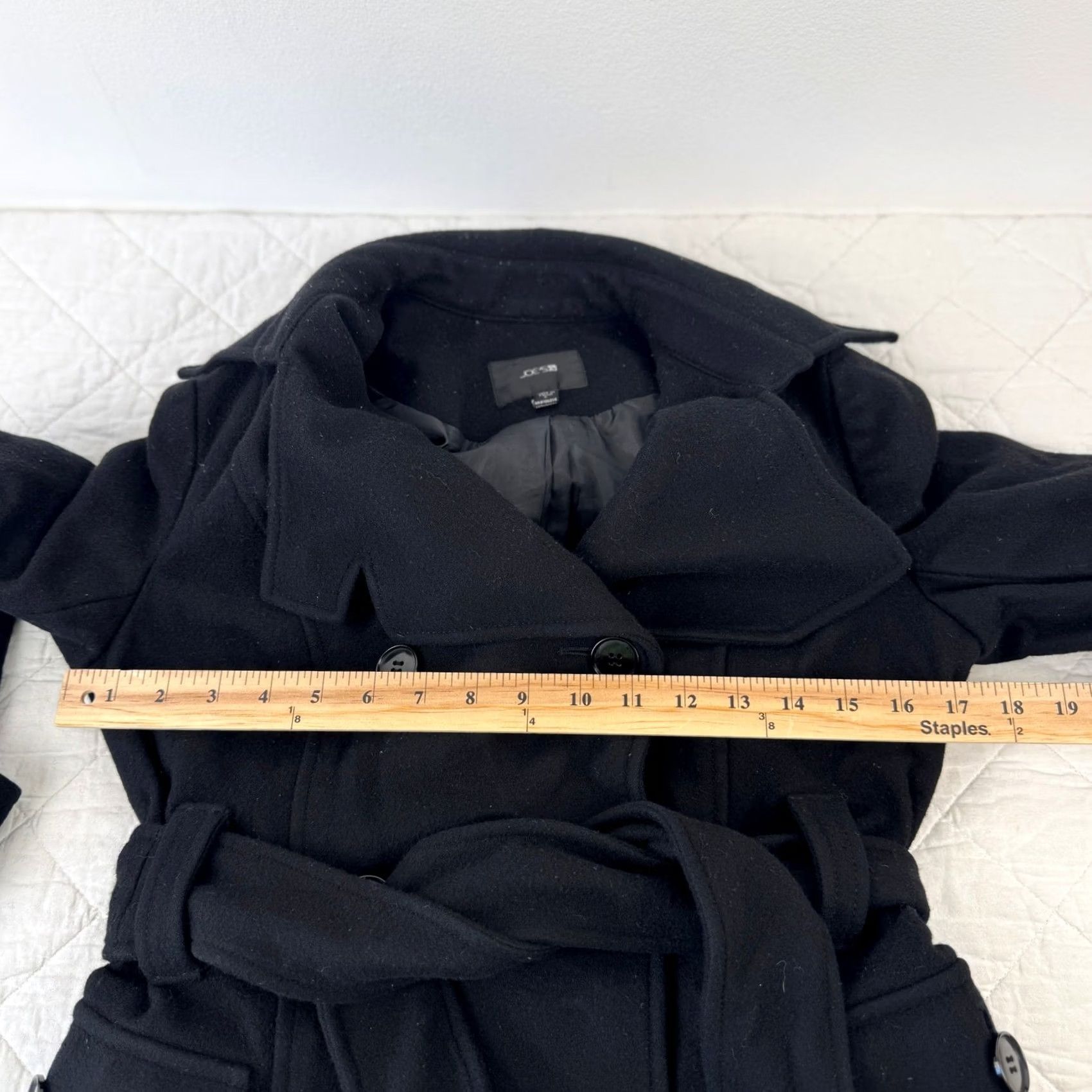 Vintage Joe's Jeans Black Wool Cashmere Blend Double Breasted Belted Trench Coat Small Size 28" / US 6 / IT 42 - 5 Thumbnail