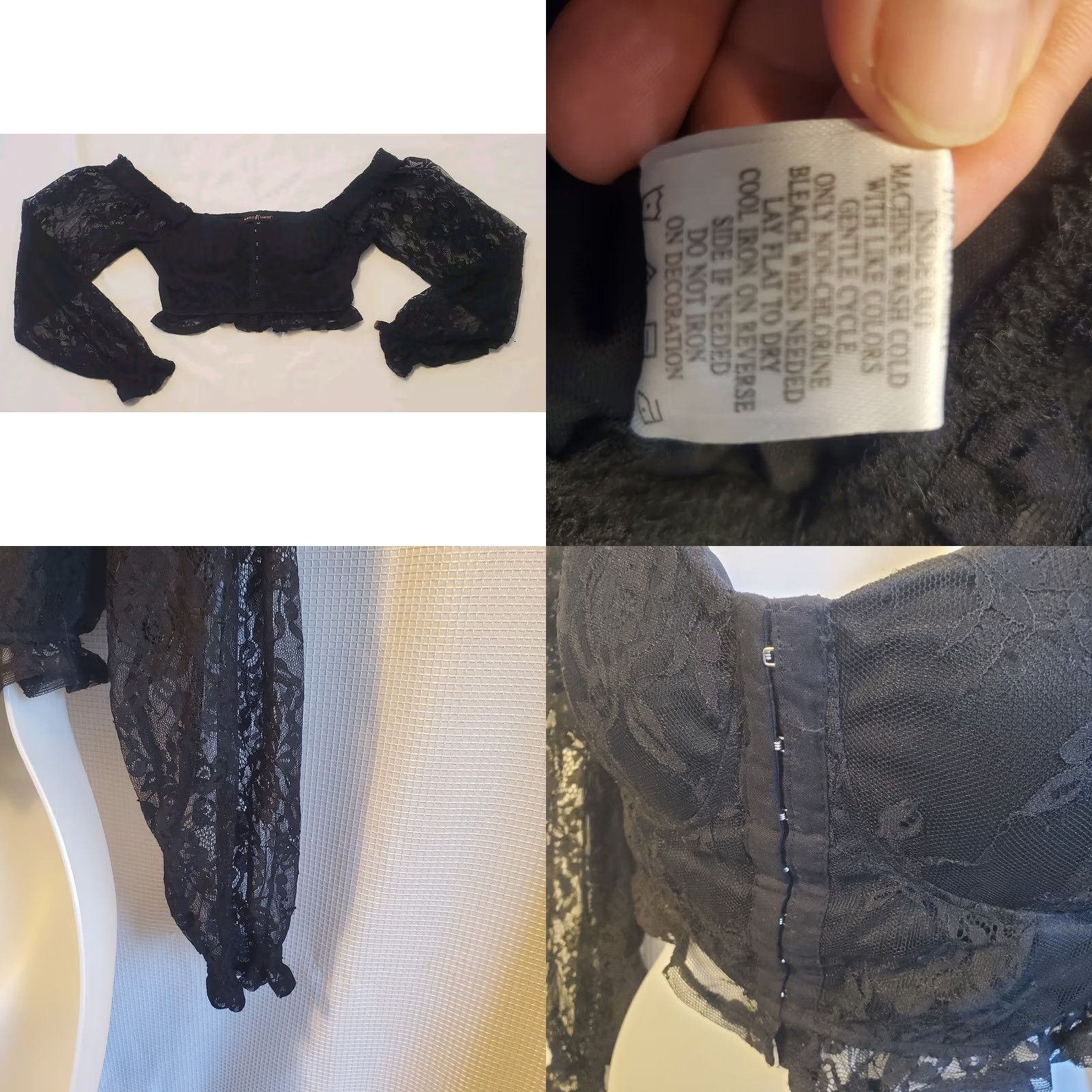 Almost Famous Womens Blouse Cropped Puff Sleeve Black Lace Gothic Corset Front Closure M Slim Floral Sheer N/A Size M / US 6-8 / IT 42-44 - 8 Thumbnail