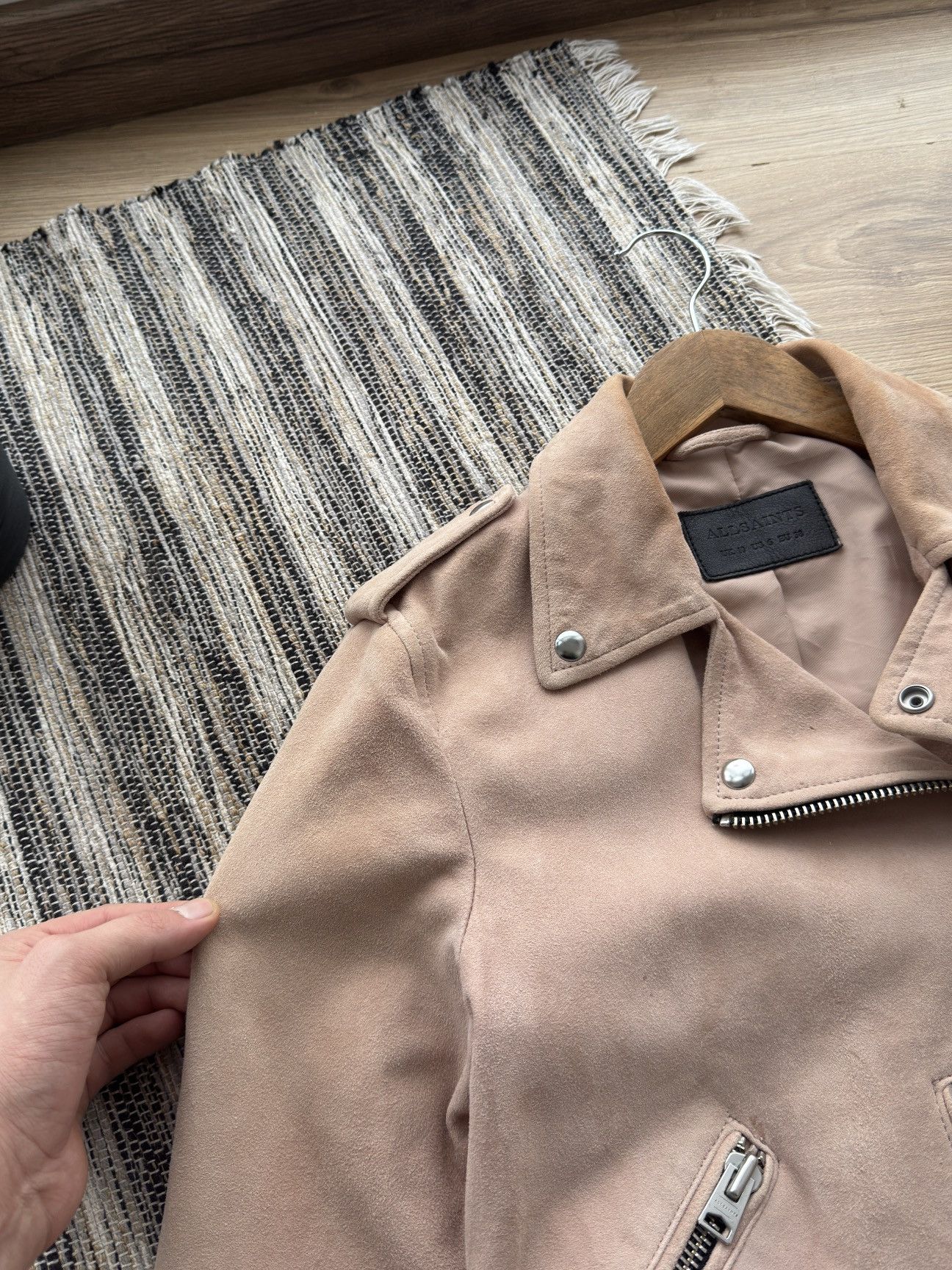 Allsaints ALL SAINTS Powder Pink Suede Balfern Biker Jacket Women’s Size M / US 6-8 / IT 42-44 - 8 Thumbnail