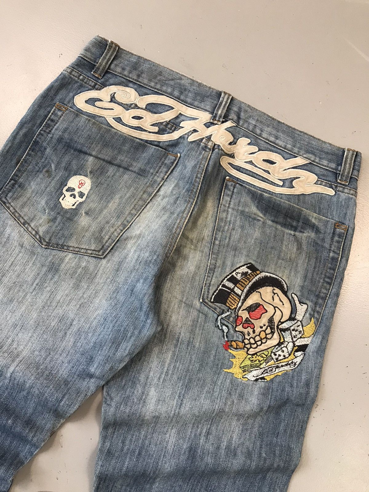 Christian Audigier × Ed Hardy × Vintage Rare vintage Ed hardy skull 💀 embroidered denim Size US 34 / EU 50 - 9 Thumbnail