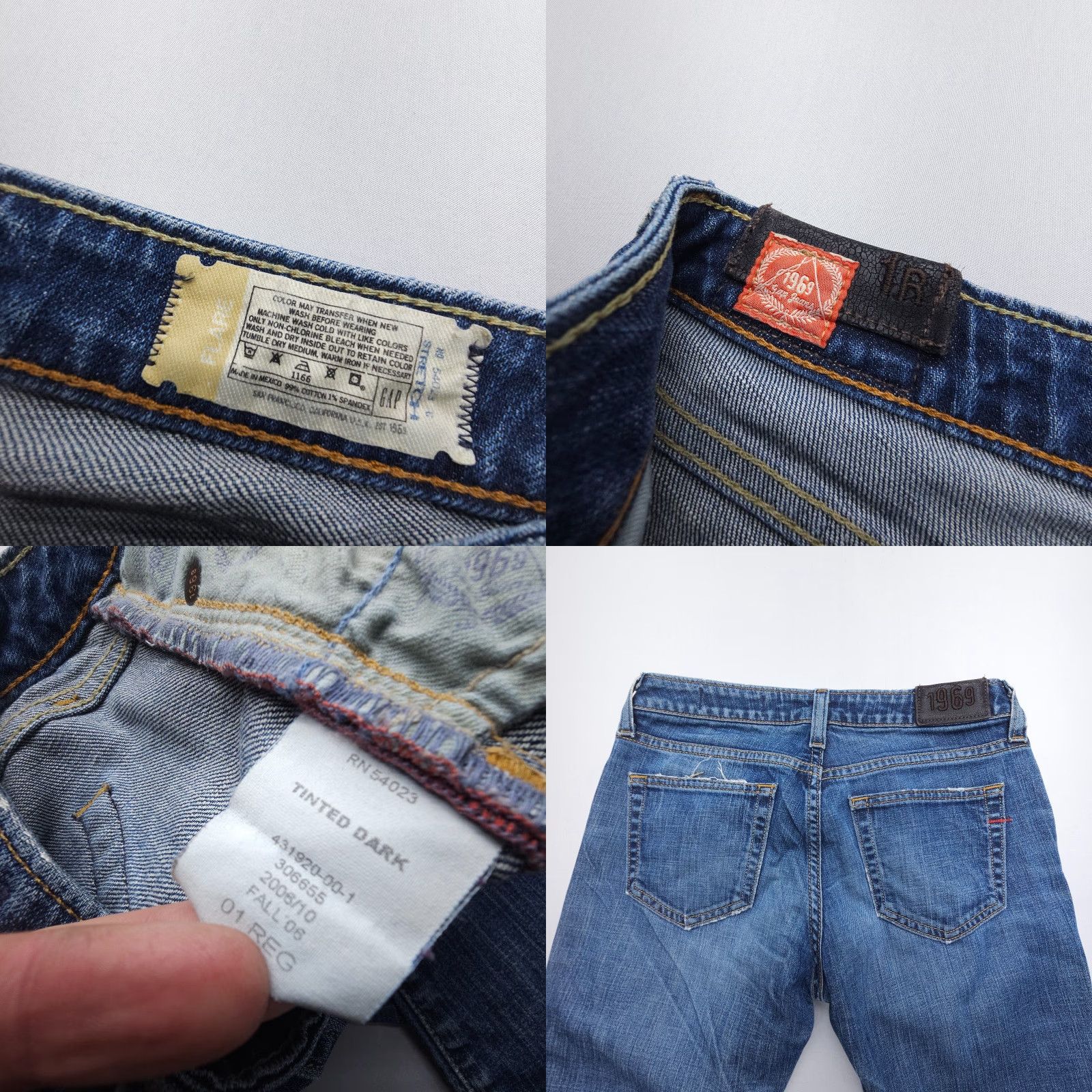 Gap VINTAGE Gap 1969 Jeans Flared 27x32 Dark Blue 5-Pocket Denim Stretch Juniors 2006 USA 90s Boho Festival Hippie Size 25" / US 0 / IT 36 - 8 Thumbnail