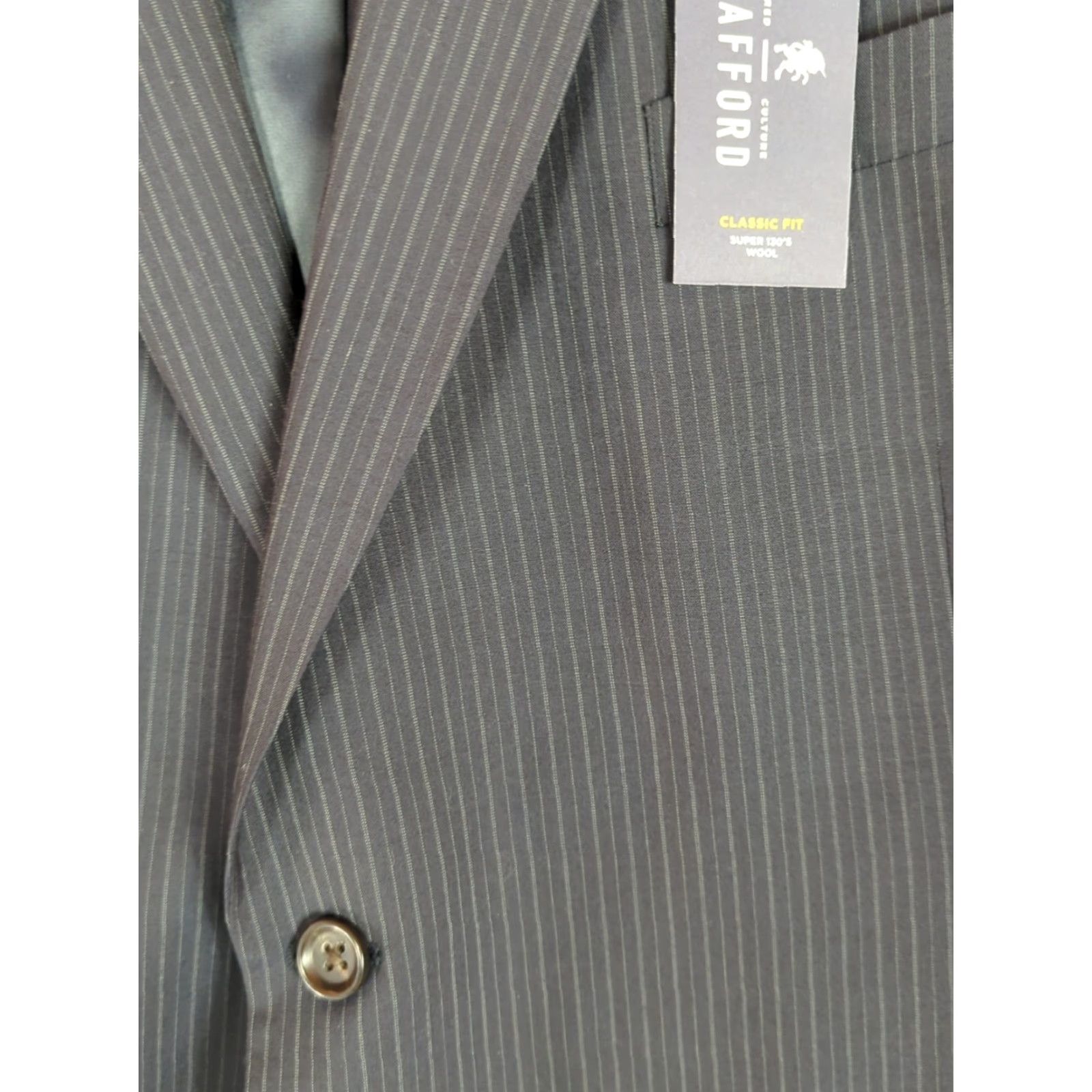 Stafford Stafford Blazer Mens 48R Jacket Notch Lapel Pinstripe Wool Classic Fit Suit Coat Navy 97% Wool 3% Polyester Blazer Mens 48R Regular Size Regular Fit Size 48R - 2 Thumbnail