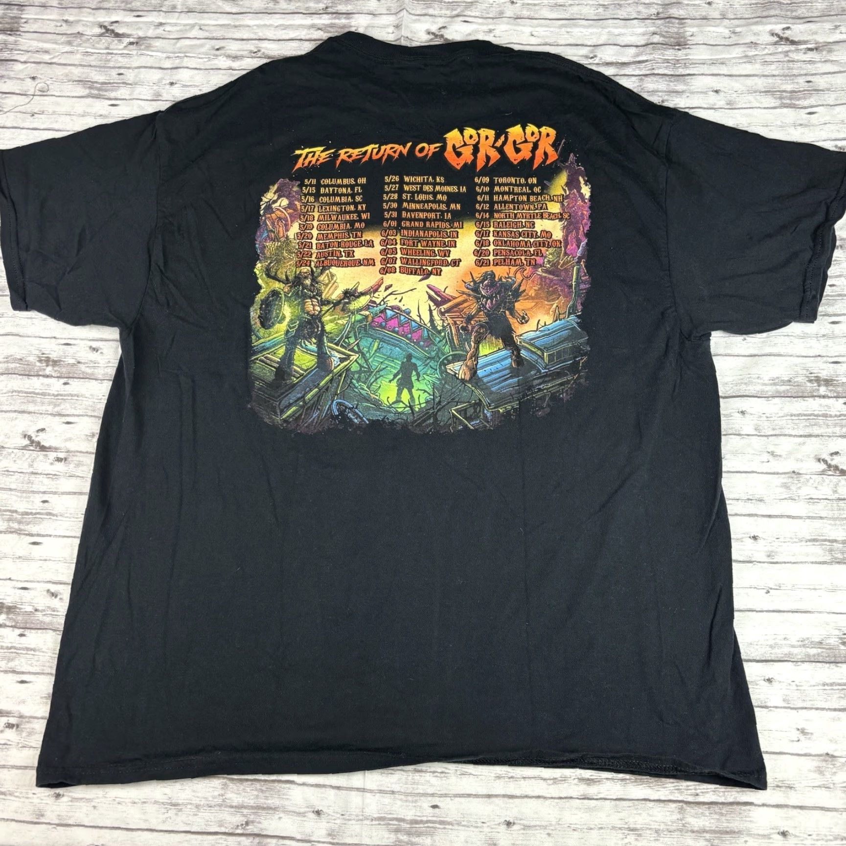 VINTAGE GWAR The Return of GOR GOR Tour Dates Double-Sided 2XL T-Shirt Mens Multicolor 90s Gildan 5000 Regular Short Sleeve Personalize
