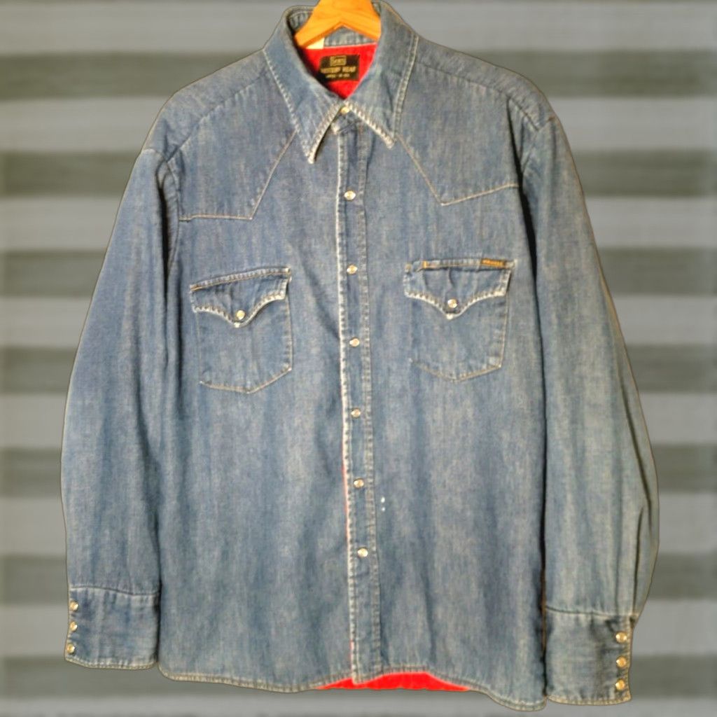 Sears VINTAGE Sears Western Wear Shirt L Blue Chambray Quilted Pearl Snap Shacket Mens Size US L / EU 52-54 / 3 - 1 Thumbnail