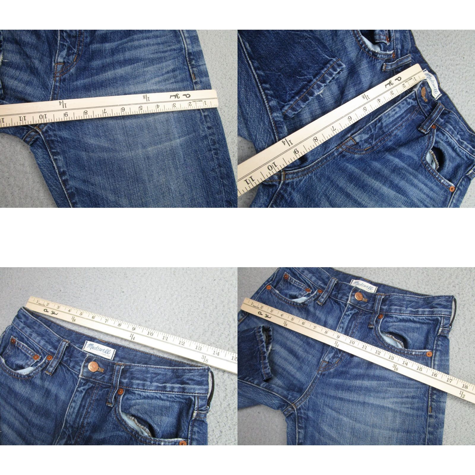 Madewell Madewell Jeans Womens 25 Blue Medium Wash Distressed Crop Straight Leg Raw Hem Size 42" / US 20 - 8 Thumbnail