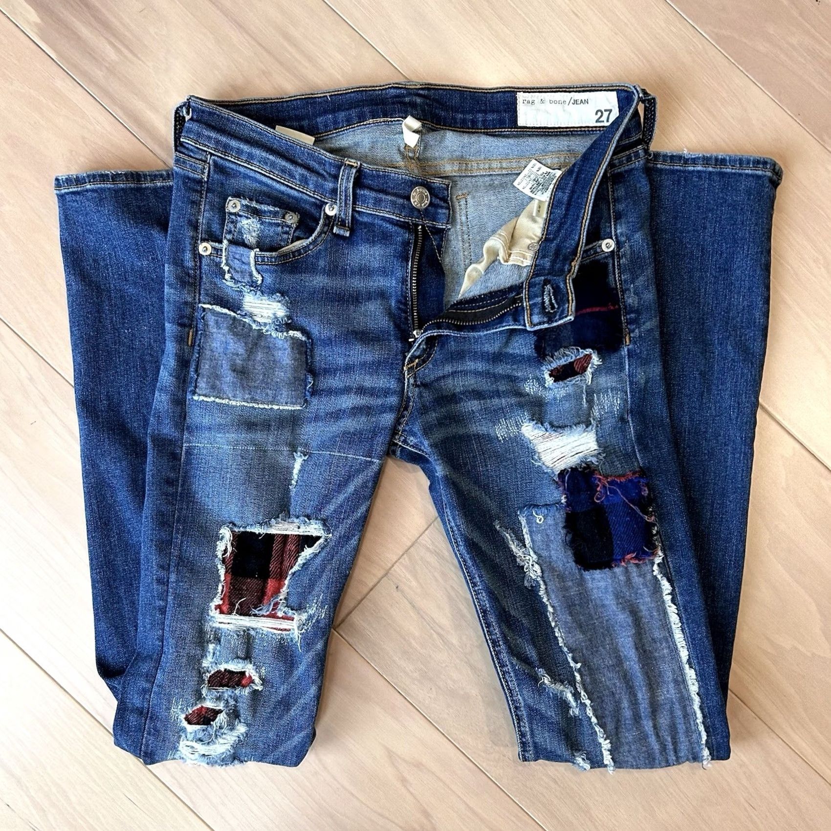 Rag & Bone VINTAGE Rag & Bone Skinny Patchwork Denim Blue Jeans USA Made Women’s 27x30 Size 27" / US 4 / IT 40 - 4 Thumbnail