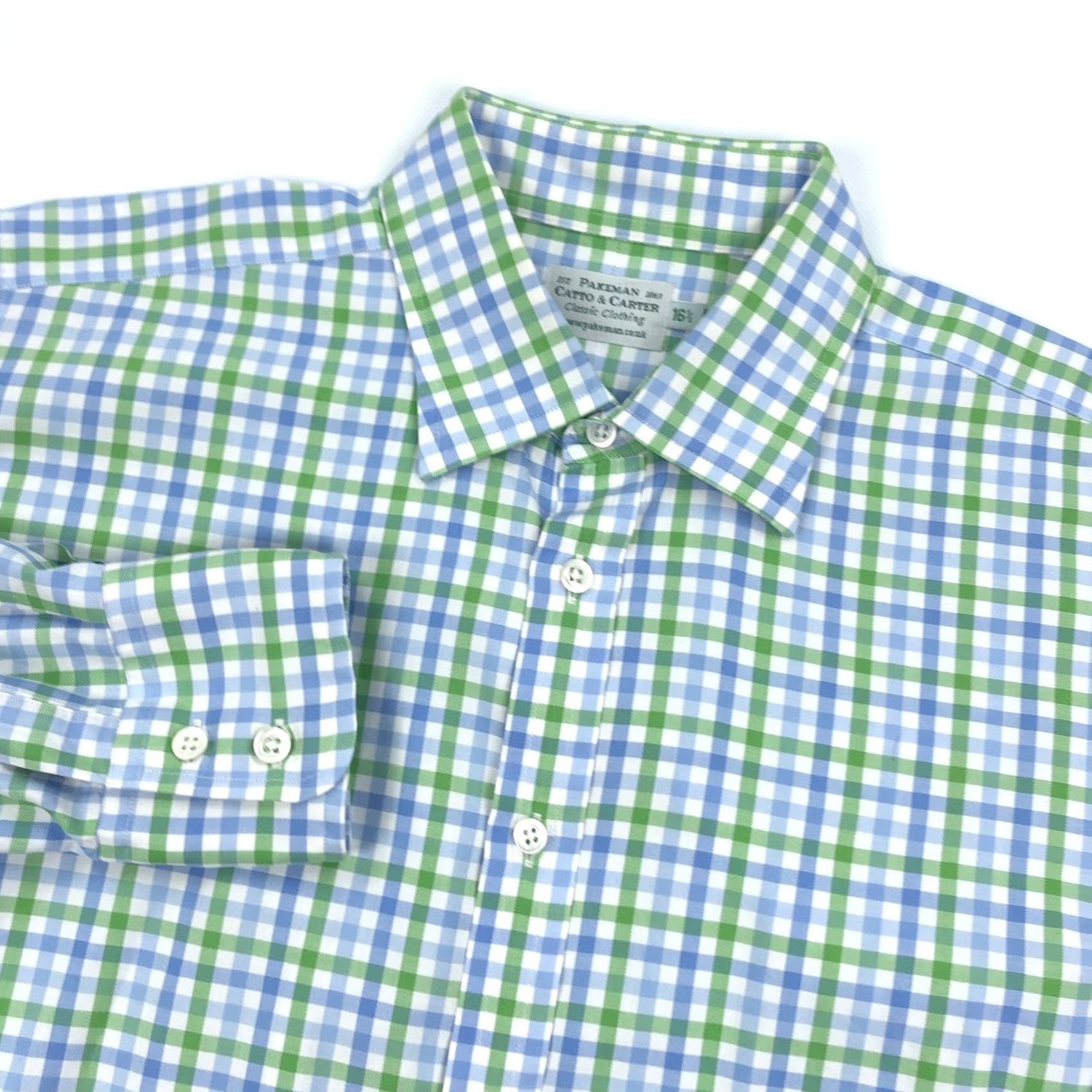 Vintage Pakeman Catto & Carter Button-Up Shirt Gingham Casual Business Travel Mens 16.5 XL Blue Green White Size US XL / EU 56 / 4 - 2 Thumbnail