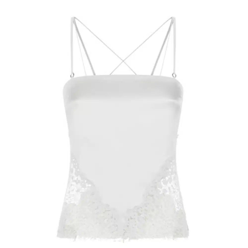 Tom Ford o1loc1c1124 TS2044 Silk Lace Top in White Size XS / US 0-2 / IT 36-38 - 1 Thumbnail