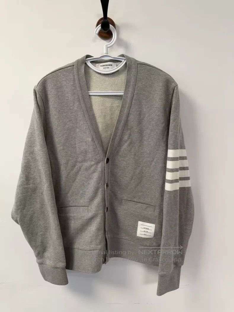 Thom Browne Thom Browne Grey Classic Four-Stripe Knit Open-Cardigan Ja Size US L / EU 52-54 / 3 - 1 Thumbnail
