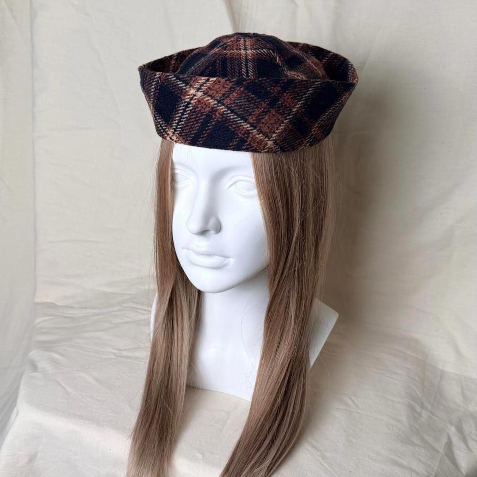 Japanese Brand Wool Blend Retro Plaid Beret Sailor Hat Y2K French Girl Size ONE SIZE - 1 Thumbnail