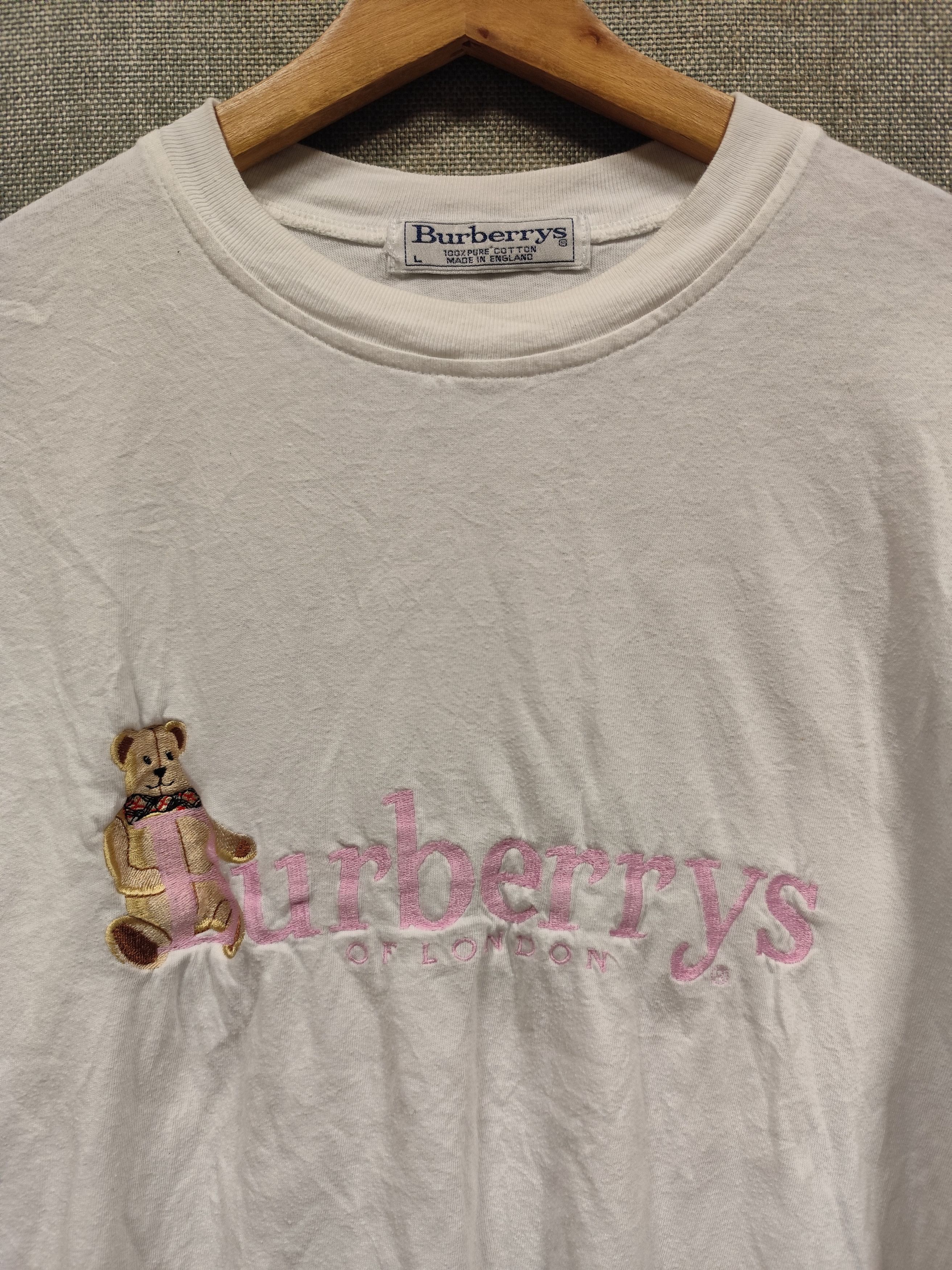 Burberry Vintage 90s Burberrys Of London Pink Spell Out Bear Tee Size US L / EU 52-54 / 3 - 2 Thumbnail