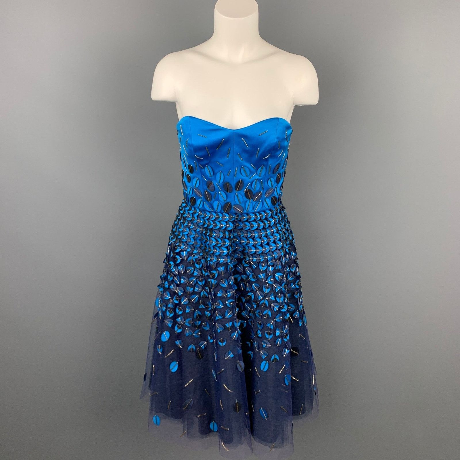 Carolina Herrera Royal Blue & Navy Cotton / Polyester Strapless A-Line Dress Size M / US 6-8 / IT 42-44 - 1 Thumbnail
