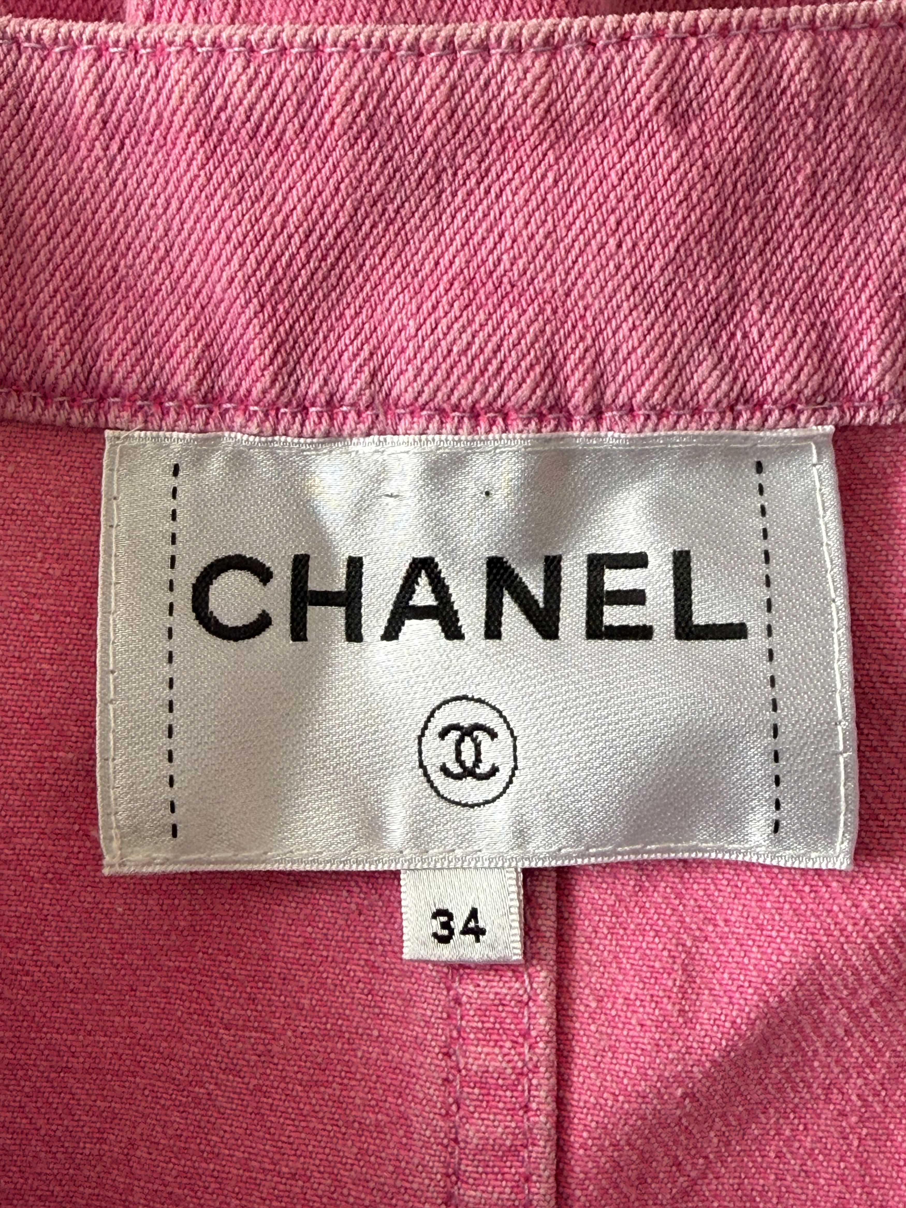 Chanel Chanel SS 2021 Runway CC Pink Camelia Denim Jacket 34 Size XS / US 0-2 / IT 36-38 - 9 Thumbnail