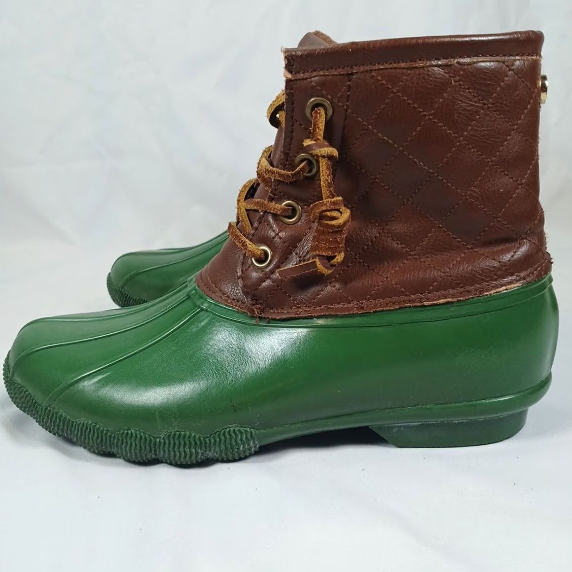 Steve Madden Steve Madden Women's Green Brown Leather Quilted Rubber Duck Boots Winter Size 8 Size US 8 / IT 38 - 2 Thumbnail