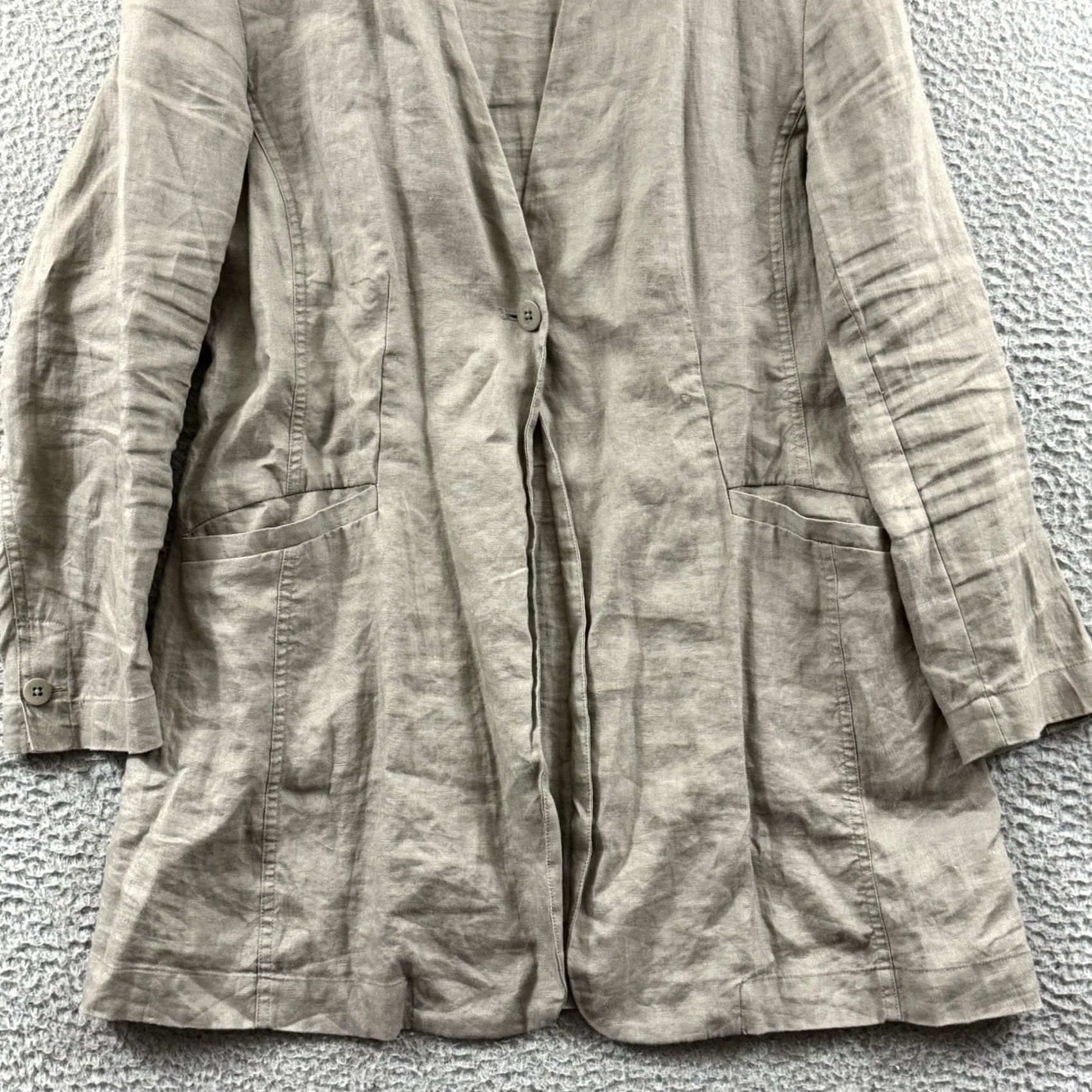Eileen Fisher EILEEN FISHER Jacket Womens Petite Medium Button-Down Linen Double Weave Beige 3/4 Sleeve Vintage No Size M / US 6-8 / IT 42-44 - 2 Thumbnail