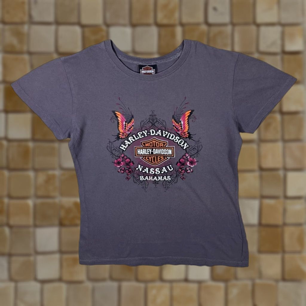 Harley Davidson Harley-Davidson Nassau, Bahamas Biker Butterfly Graphic Grey T-Shirt Women’s Large Size L / US 10 / IT 46 - 1 Thumbnail