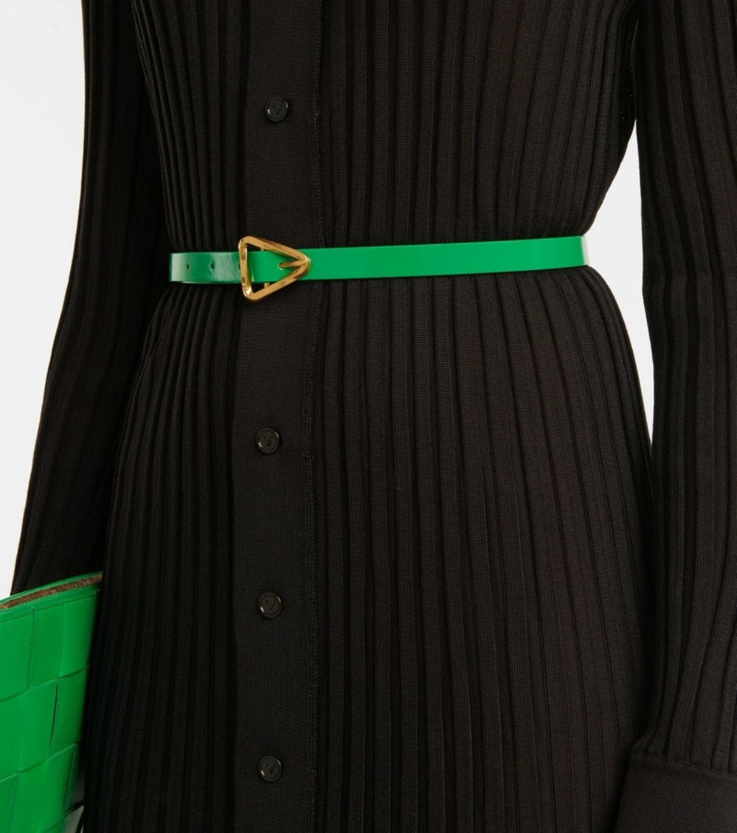 Bottega Veneta BOTTEGA VENETA Grasp green & gold triangle leather belt 75 Size ONE SIZE - 2 Thumbnail