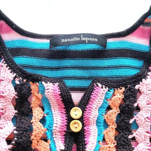 Nanette Lepore Multicolor Striped Tassel Crochet Knit Tank Spring Summer Size S / US 4 / IT 40 - 6 Thumbnail