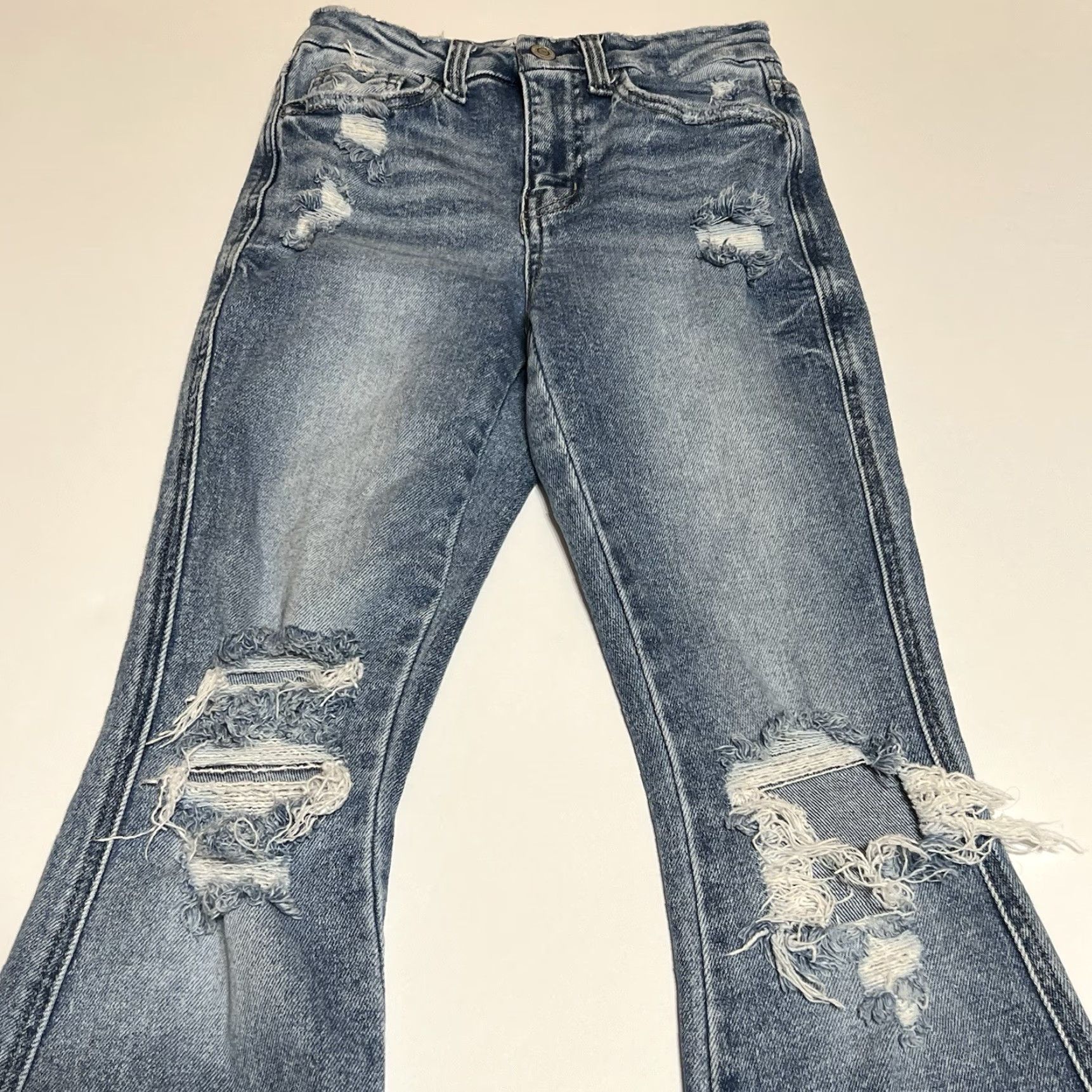 Vintage Flying Monkey High Rise Flare Jeans Distressed Women’s Size 23x28 Blue Stretch Jeans Size 40" / US 18 - 3 Thumbnail