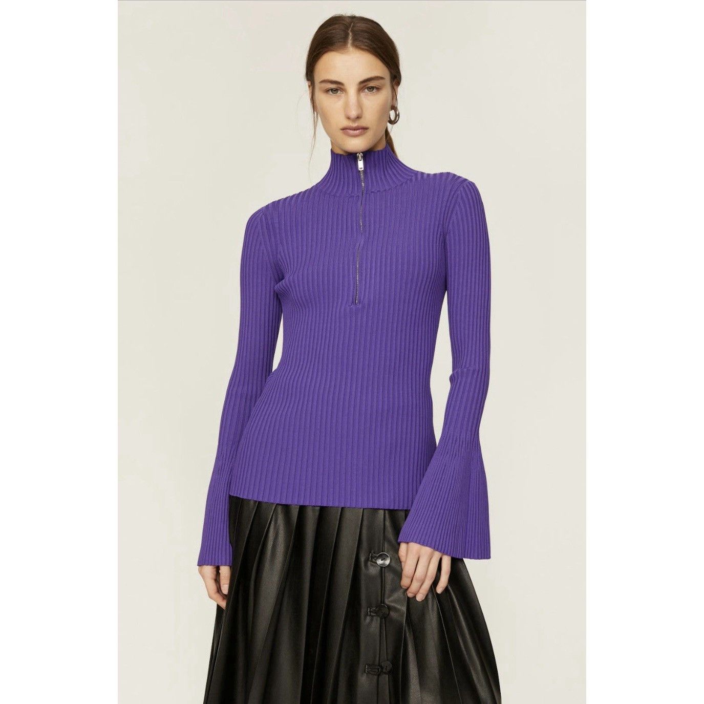 Proenza Schouler Proenza Schouler Purple Ribbed Zip Sweater Purple SMALL Body Size M / US 6-8 / IT 42-44 - 1 Thumbnail