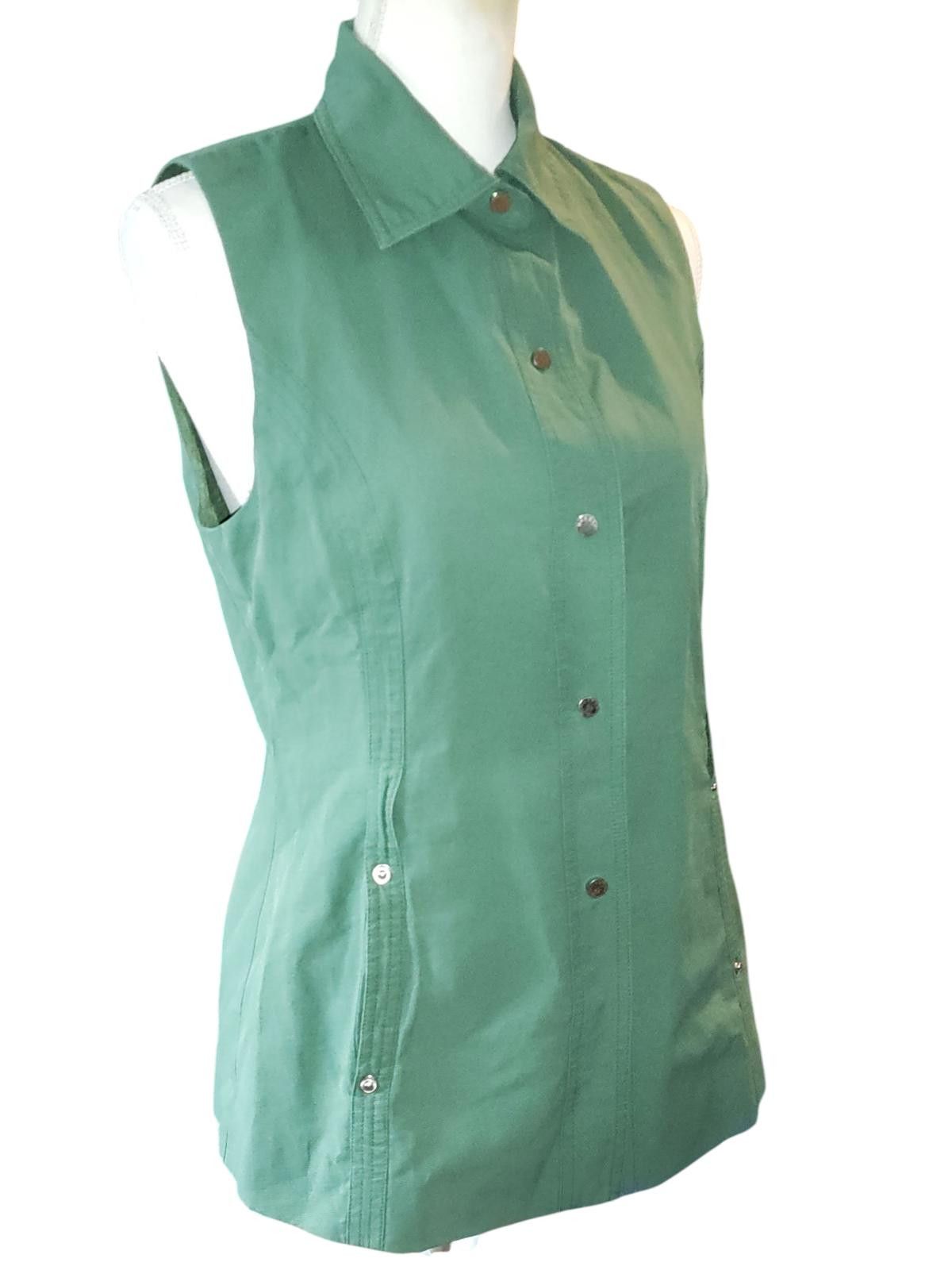 Designer Green Sleeveless Button-Up Shirt for Women by Naersi Size 11 Size L / US 10 / IT 46 - 2 Thumbnail