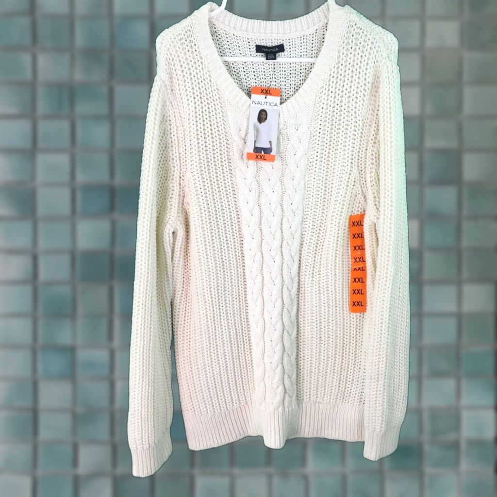 Nautica Nautica Womens Cable Knit Sweater Pullover Long Sleeve Ivory Size XXL Regular Crew Neck pullover sweater US seller Size XXL / US 16-18 / IT 52-54 - 1 Thumbnail