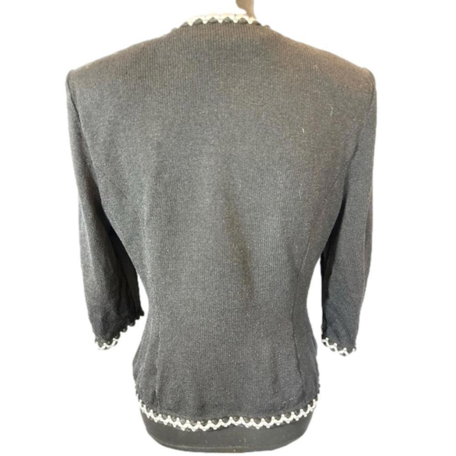 St. John St John Marie Gray Black Knit Cardigan with Contrast Trim Size M / US 6-8 / IT 42-44 - 4 Thumbnail