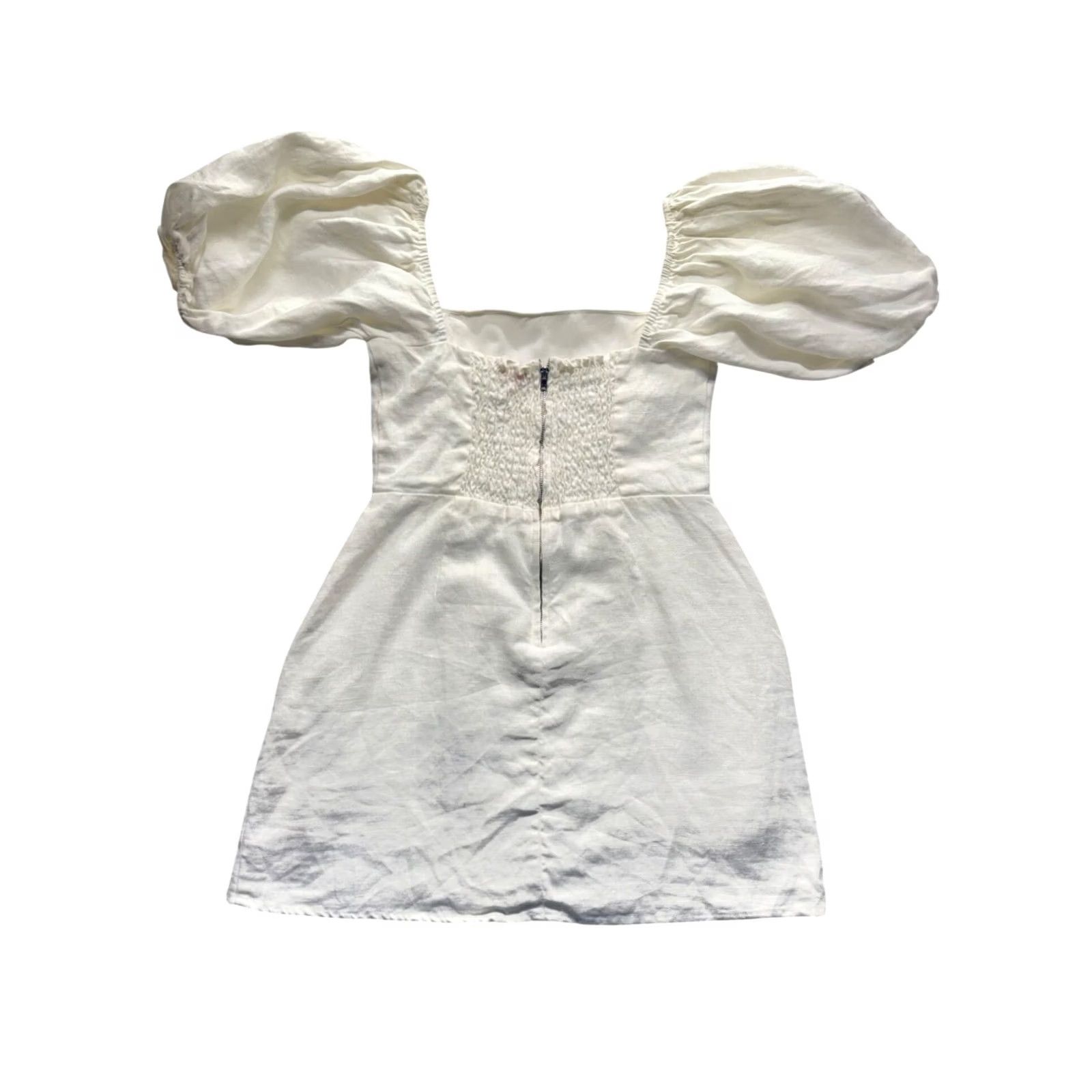 Vintage Verge White Linen Puff Sleeve Mini Dress Size 8 Size M / US 6-8 / IT 42-44 - 2 Thumbnail