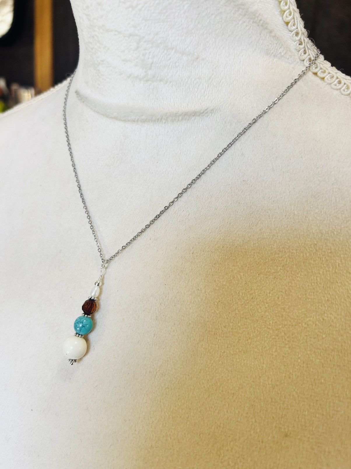 Handmade Handcrafted faux turquoise genuine pearl drop necklace Size ONE SIZE - 4 Thumbnail