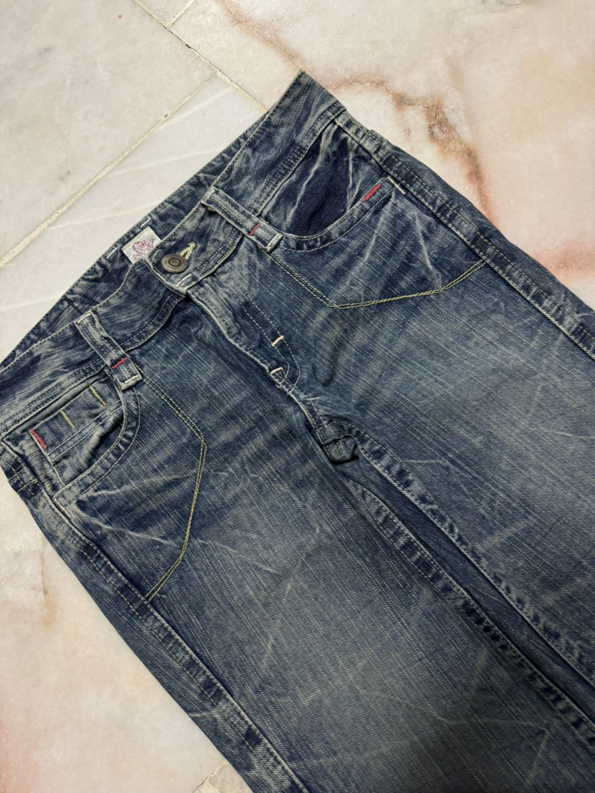 Tornado Mart 💥FLARE💥90's STYLE C-SEVENTEEN WHISKER CLAWMARK BELL BOTTOM Size US 29 - 4 Thumbnail