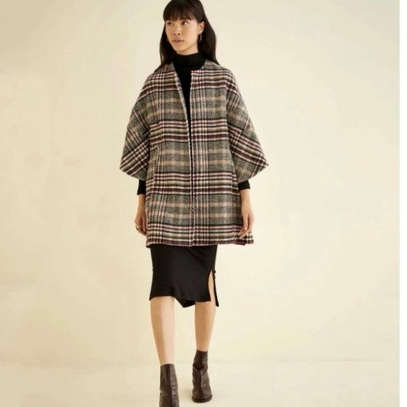 Eva Franco Eva Franco Plaid Wool Blend Kimono Coat Wrap Jacket XS/S Size S / US 4 / IT 40 - 2 Thumbnail